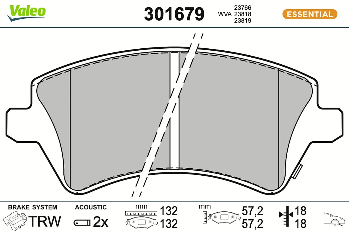 Jeu de 4 plaquettes de frein VALEO ref. 301679
